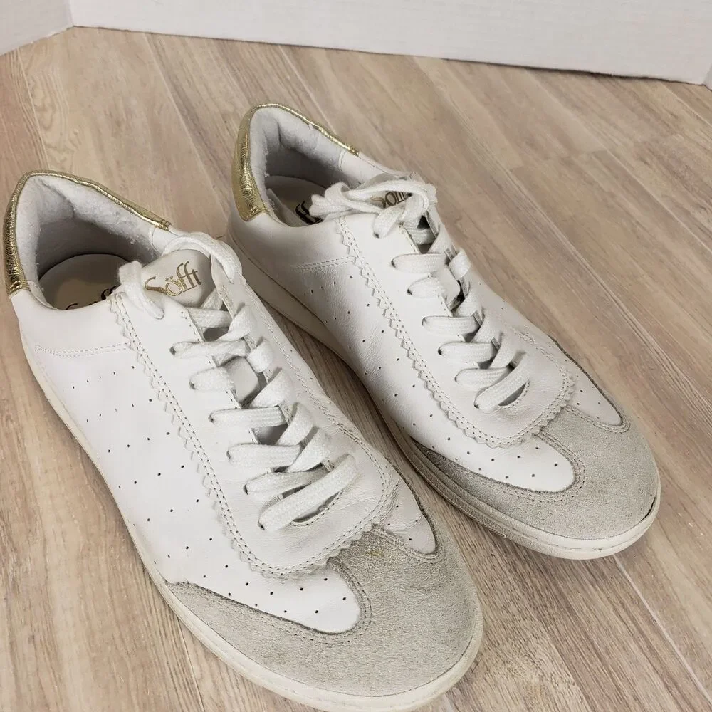 Sofft Regina Ladies White With Gold Trim Tennis Shoes Size 8M